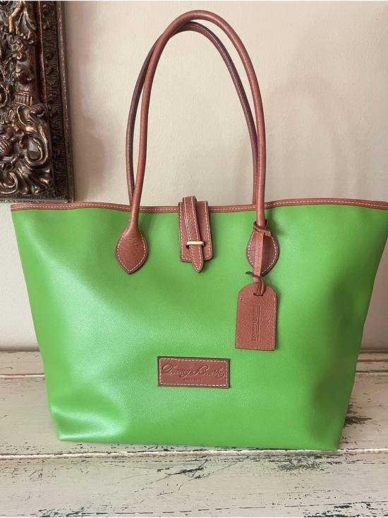 Dooney & Bourke Handbags - Dooney & Bourke Eva BaileyBright Green Tote with Brown Trim